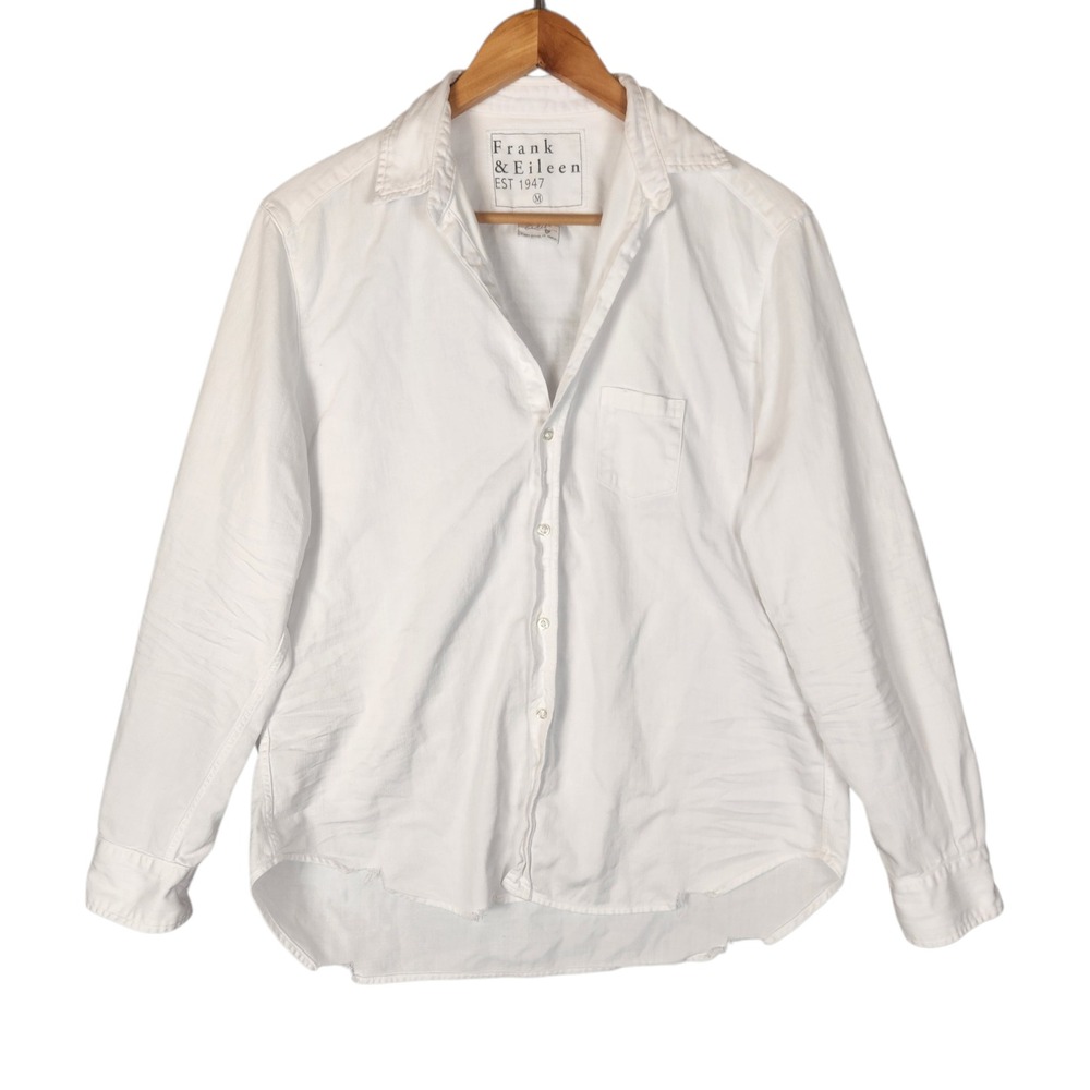 Frank & Eileen Eileen Shirt Medium White Cotton Button Down Distressed Hem